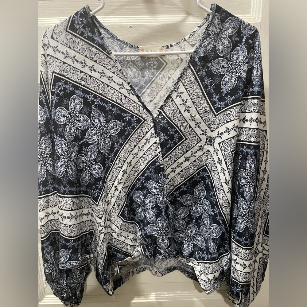 Altar'd State Blue and White Patterned Top, size medium